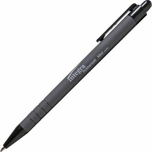 Pen, Rubber Barrel, Retractable, Ballpoint, Medium, Black 12/DZ