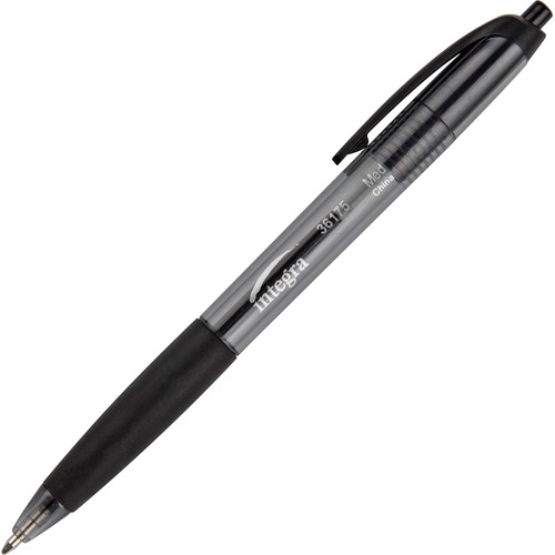Pen, Rubber Grip, Ballpoint, Retractable, Medium, Black 12/DZ
