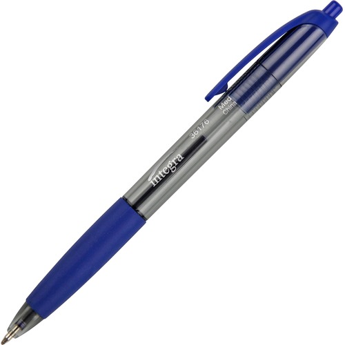 Pen, Rubber Grip, Ballpoint, Retractable, Medium, Blue 12/DZ