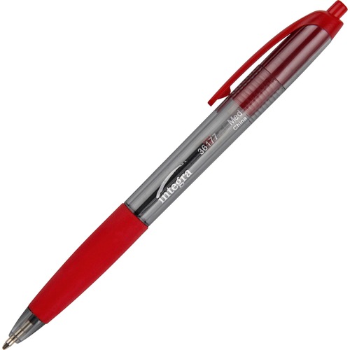 Pen, Rubber Grip, Ballpoint, Retractable, Medium, Red 12/DZ