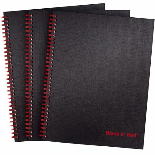 Notebook, Double-Wire, 8-1/2"Wx1-7/10"Lx12"H, Black/Red 3/PK