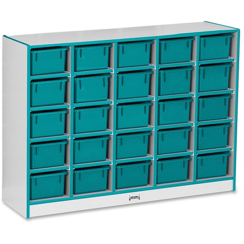 Cubbie Storage Unit, w/ Bins, 29.5" x 48" x 15", Teal Edge/Trays