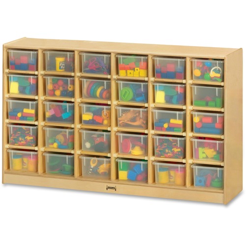 Cubbie Storage Unit, w/30 Bins, 35.5" x 57.5" x 15", Clear Trays