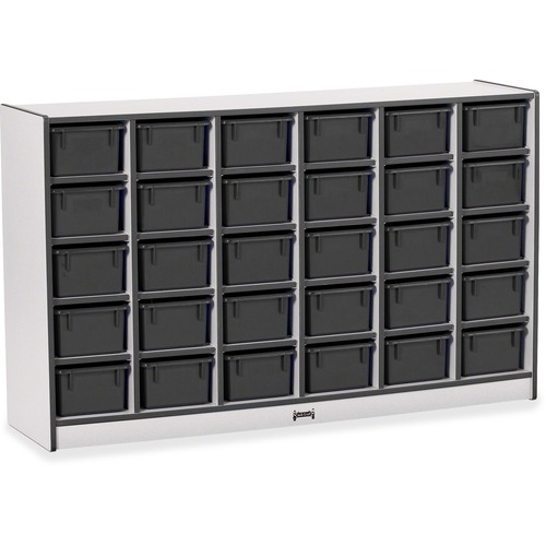 Cubbie Storage Unit, W/30 Bins, 29.5" x 48" x 15", Black Edge/Trays