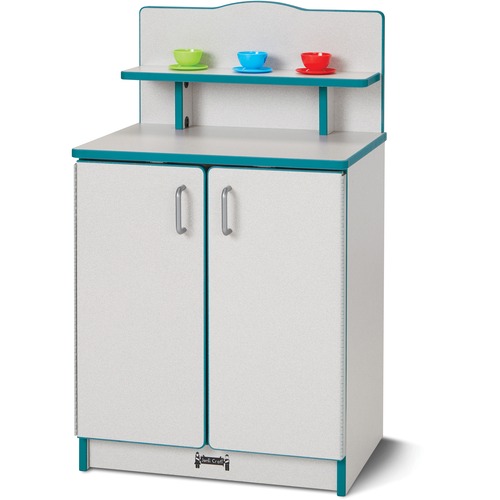 Play Kitchen Cupboard, Teal Edge, 20"Wx15"Dx33-1/2"H, Gray