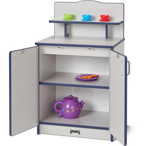 Play Kitchen Cupboard, Navy Edge, 20"Wx15"Dx33-1/2"H, Gray