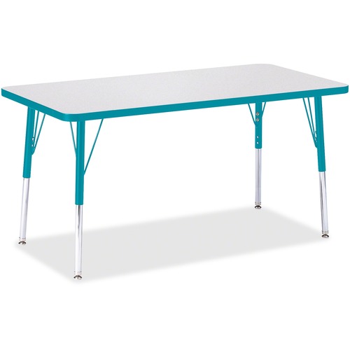 Activity Table, Rectangular, Adjustable Height 24"-31", 24" x 48", Gray/Teal Edge