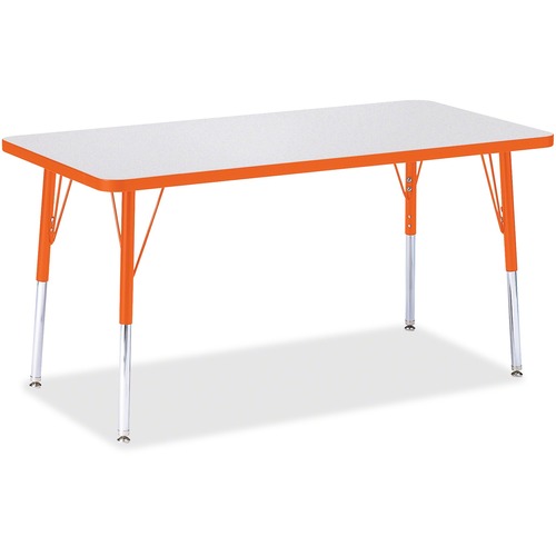Activity Table, Rectangular, Adjustable Height 24"-31", 24"x48", Gray/Orange Edge