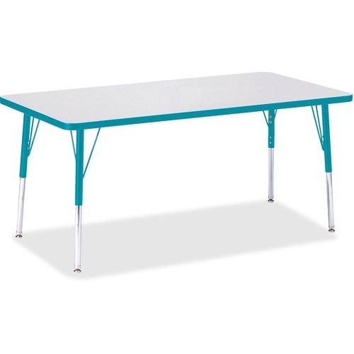 Activity Table, Rectangular, Adjustable Height 24"-31", 30" x 60", Gray/Teal Edge