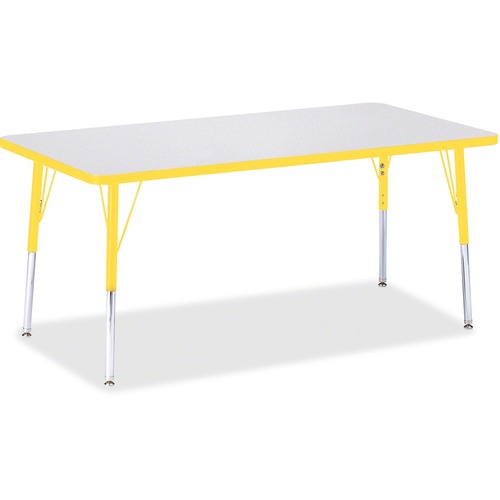 Activity Table, Rectangular, Adjustable Height 24"-31", 30" x 60", Gray/Yellow Edge