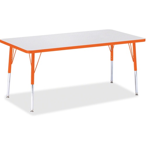 Activity Table, Rectangular, Adjustable Height 24"-31", 30" x 60", Gray/Orange Edge