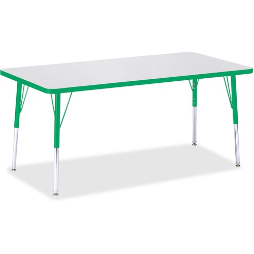 Activity Table, Rectangular, Adjustable Height 24"-31", 30"x60", Gray/Green Edge