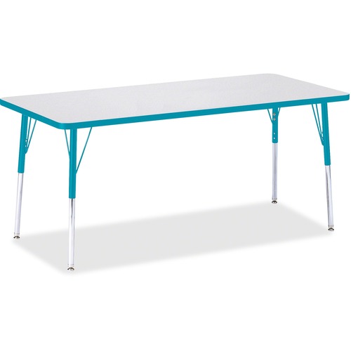 Activity Table, Rectangular, Adjustable Height 24"-31", 30" x 72", Gray/Teal Edge