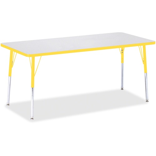 Activity Table, Rectangular, Adjustable Height 24"-31", 30" x 72", Gray/Yellow Edge