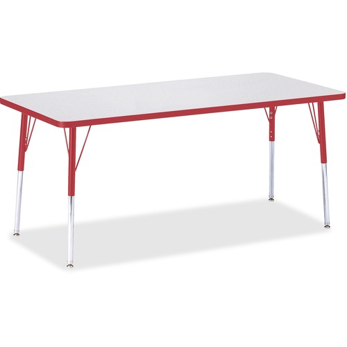 Activity Table, Rectangular, Adjustable Height 24"-31", 30" x 72", Gray/Red Edge