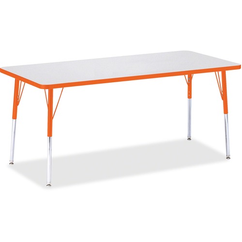 Activity Table, Rectangular, Adjustable Height 24"-31", 30" x 72", Gray/Orange Edge