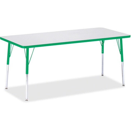 Activity Table, Rectangular, Adjustable Height 24"-31", 30" x 72", Gray/Green Edge
