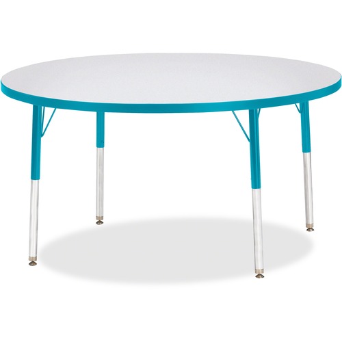 Activity Table, 48" Round, Adult Height 24"-31", Gray/Teal Edge