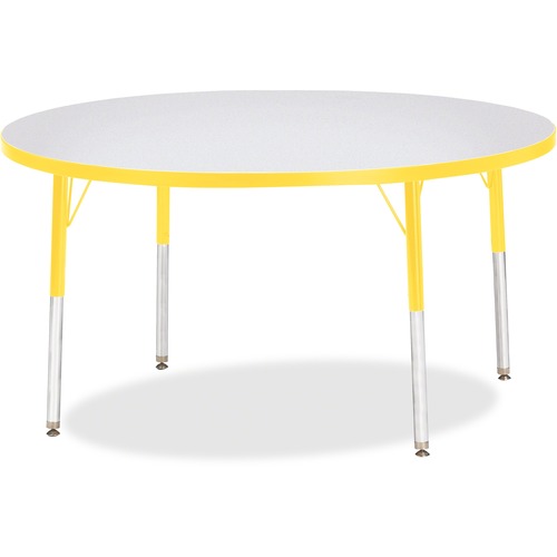 Activity Table, 48" Round, Adult Height 24"-31", Gray/Yellow Edge