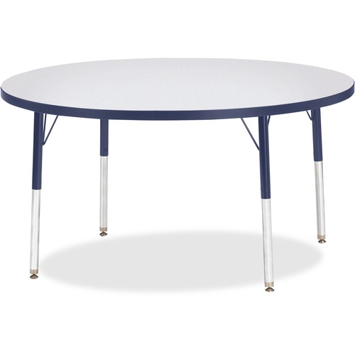 Activity Table, 48" Round, Adult Height 24"-31", Gray/Navy Edge