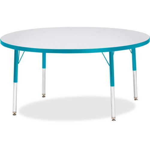 Activity Table, 48" Round, E Height, 15"-24", Gray/Teal Edge