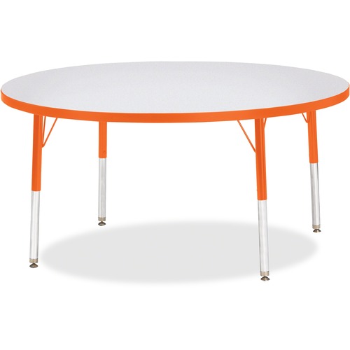 Activity Table, 48" Round, E Height, 15"-24", Gray/Orange Edge