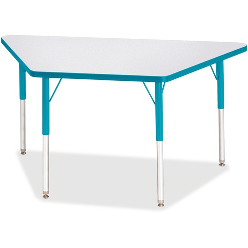 Activity Table, Trapezoid, 24"-31"x24"x48", Gray/Teal Edge