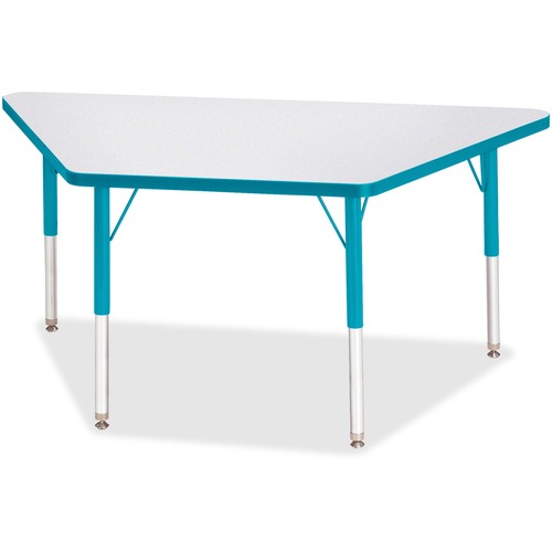 Activity Table, Trapezoid, 15"-24"x24"x48", Gray/Teal Edge