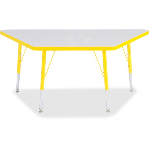 Activity Table, Trapezoid, 15"-24"x24"x48", Gray/Yellow Edge