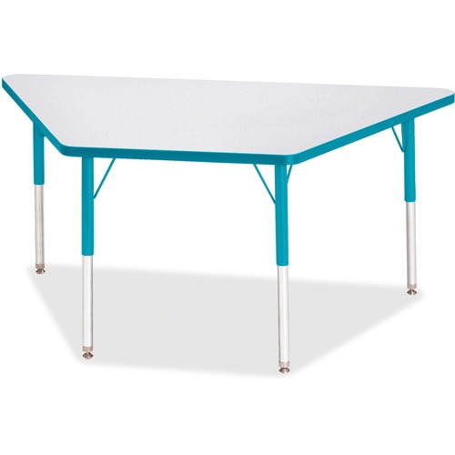 Activity Table, Trapezoid, 24"-31"x30"x60, Gray/Teal Edge