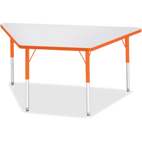 Activity Table, Trapezoid, 24"-31"x30"x60, Gray/Orange Edge