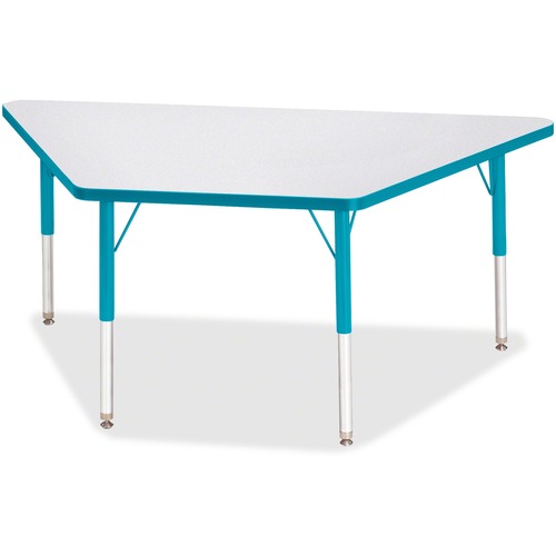Activity Table, Trapezoid, 15"-24"x30"x60", Gray/Teal Edge