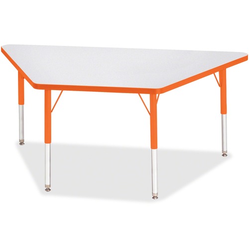 Activity Table, Trapezoid, 15"-24"x30"x60", Gray/Orange Edge
