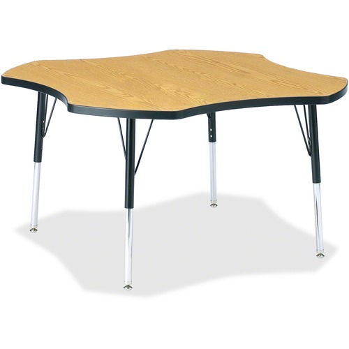 Activity Table, Four-Leaf, 15"-24"x48", Oak/Black