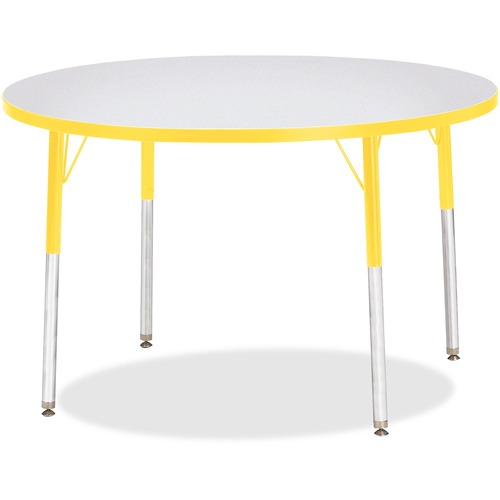 Activity Table, 42" Round, Adult Height 24"-31", Gray/Yellow Edge