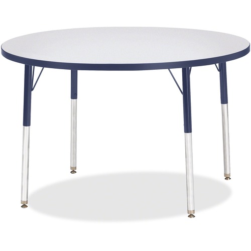 Activity Table, 42" Round, Adult Height 24"-31", Gray/Navy Edge