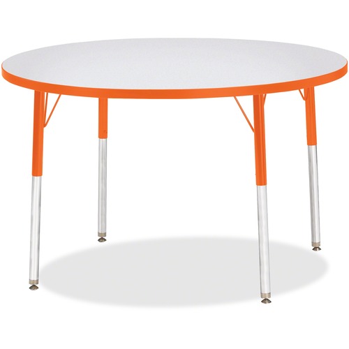 Activity Table, 42" Round, Adult Height 24"-31", Gray/Orange Edge