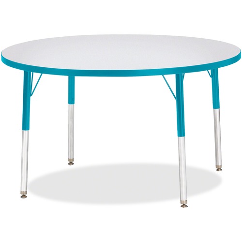 Activity Table, 42" Round, E Height, 15"-24", Gray/Teal Edge
