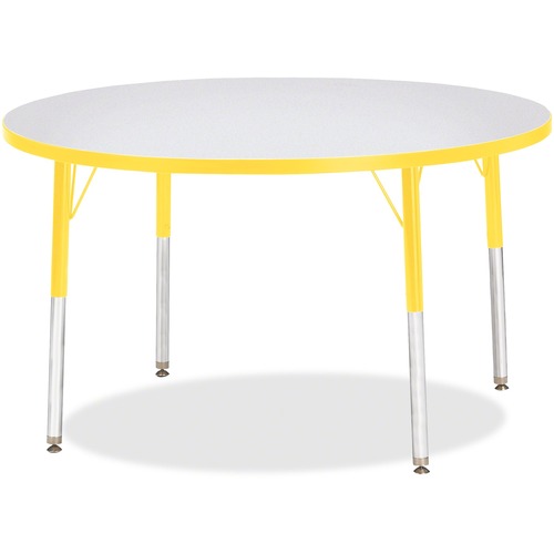 Activity Table, 42" Round, E Height, 15"-24", Gray/Yellow Edge
