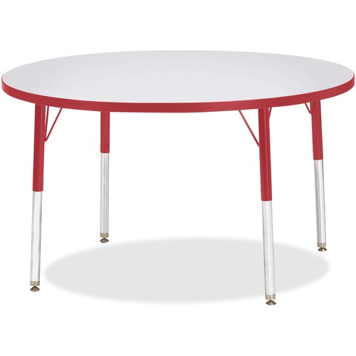 Activity Table, Round, 42" D, 15"-24" H, Gray/Red Edge