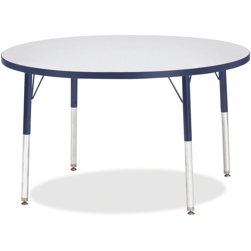 Activity Table, 42" Round, E Height, 15"-24", Gray/Navy Edge