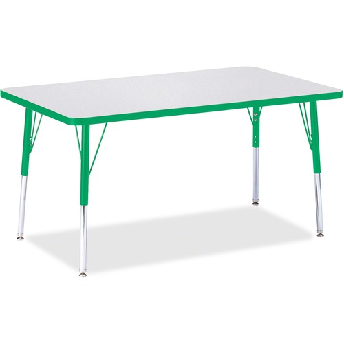 Activity Table, Rectangular, Adjustable Height 24"-31", 30" x 48", Gray/Green Edge