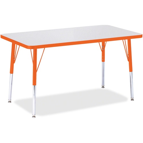 Activity Table, Rectangular, Adjustable Height 24"-31", 24" x 36", Gray/Orange Edge