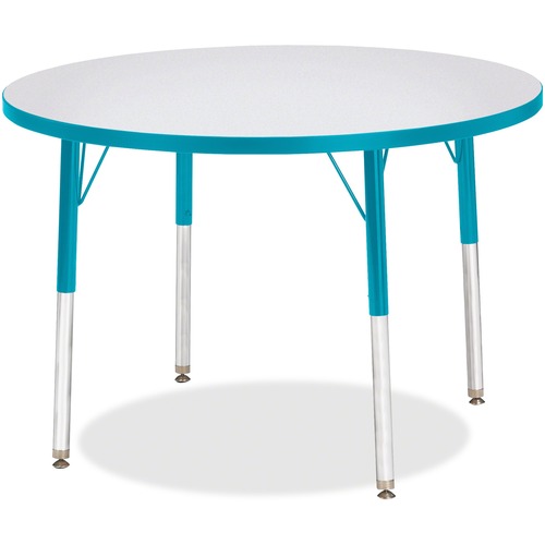 Activity Table, 36" Round, Adult Height 24"-31", Gray/Teal Edge