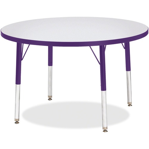 Activity Table, 36" Round, E Height, 15"-24", Gray/Purple Edge