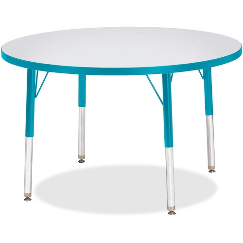 Activity Table, 36" Round, E Height, 15"-24", Gray/Teal Edge