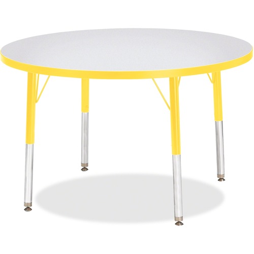 Activity Table, 36" Round, E Height, 15"-24", Gray/Yellow Edge
