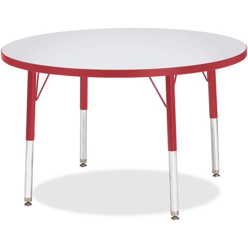 Activity Table, 36" Round, E Height, 15"-24", Gray/Red Edge
