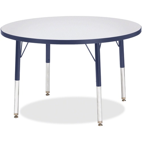 Activity Table, 36" Round, E Height, 15"-24", Gray/Navy Edge