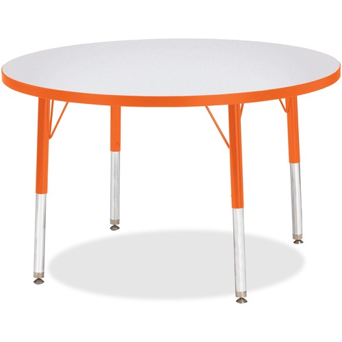 Activity Table, 36" Round, E Height, 15"-24", Gray/Orange Edge